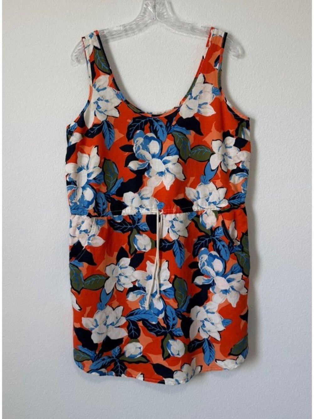Gap Linen Blend Flora Sleeveless Scoop Neck Tropical Floral Sundress Size M